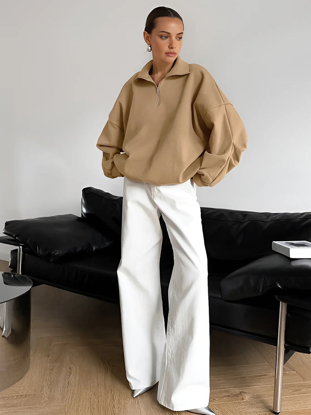 Grundlinie Lapel Zipper Pullover Sweatshirt | Relaxed Fit | Herbst Winter