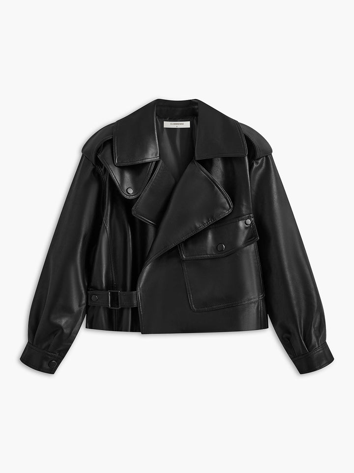 Cropped Lederjacke | Oversized Lapel | Strukturierte Silhouette
