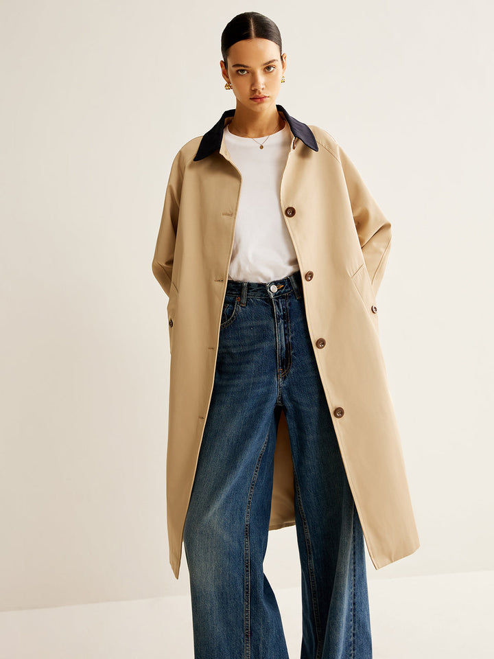 Trench Coat | Beige | Mit Kontrastkragen | Mittellang