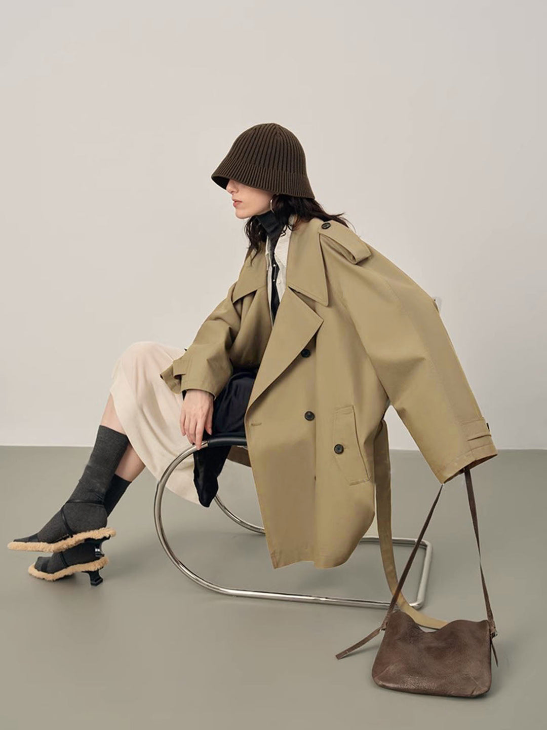 Oversized Trenchcoat | Beige | Relaxed Fit | Gürtelt