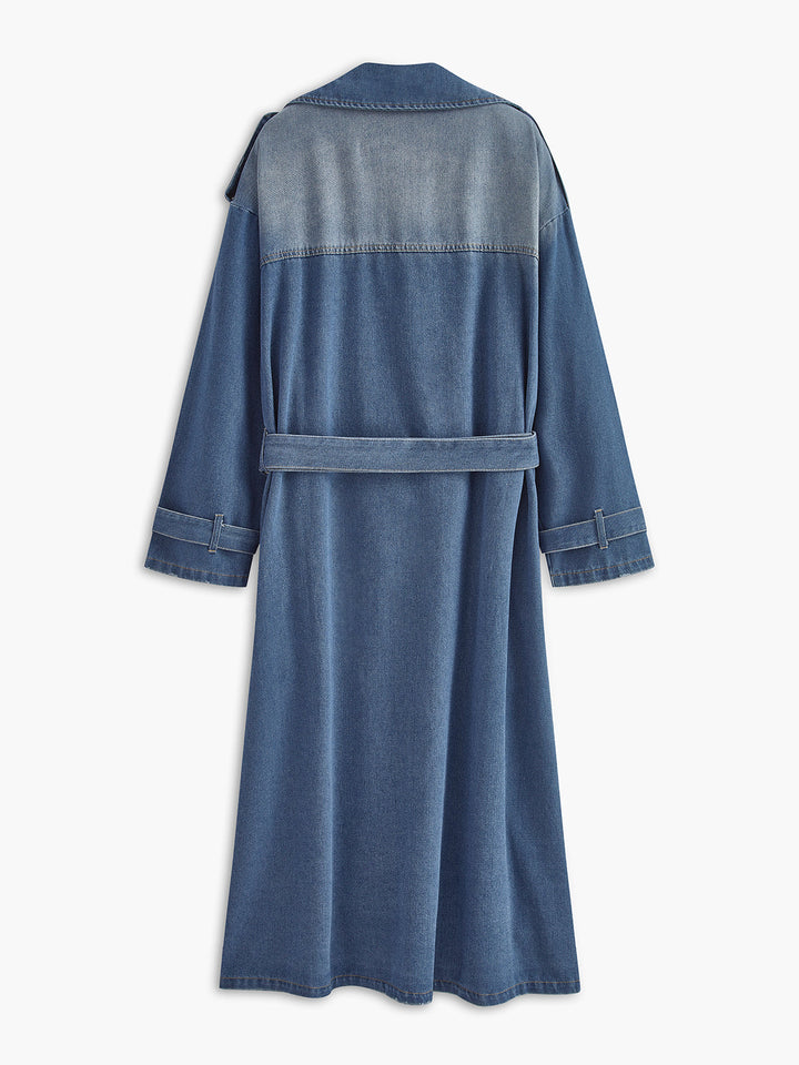 Denim Trench Coat | Doppelreihig | Gurtel Lang