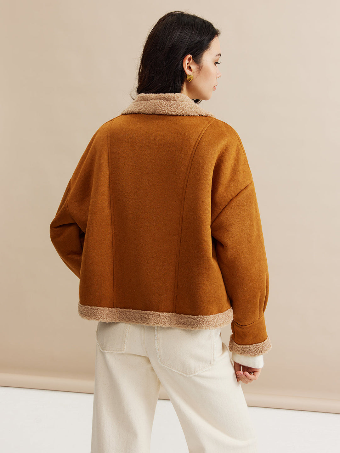 Jacke in Camel mit Kontrast | Faltkragen | Weiches Gewebe