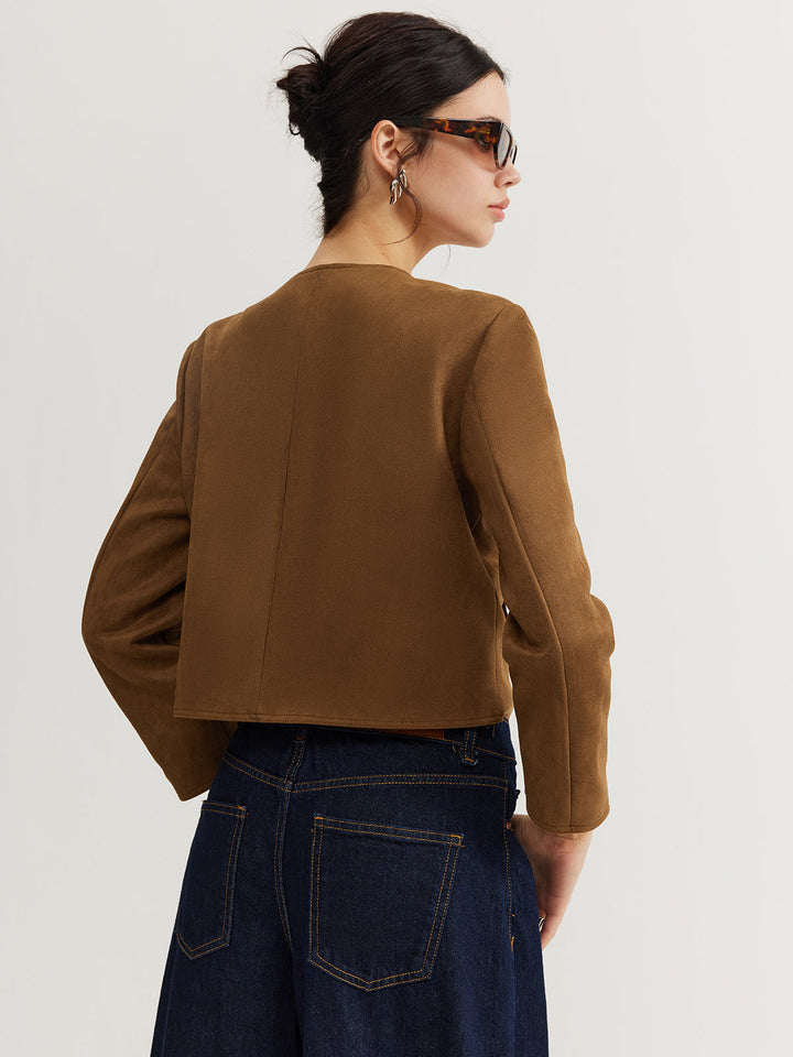Cropped Button Jacket | Minimalistische Silhouette | Runder Ausschnitt