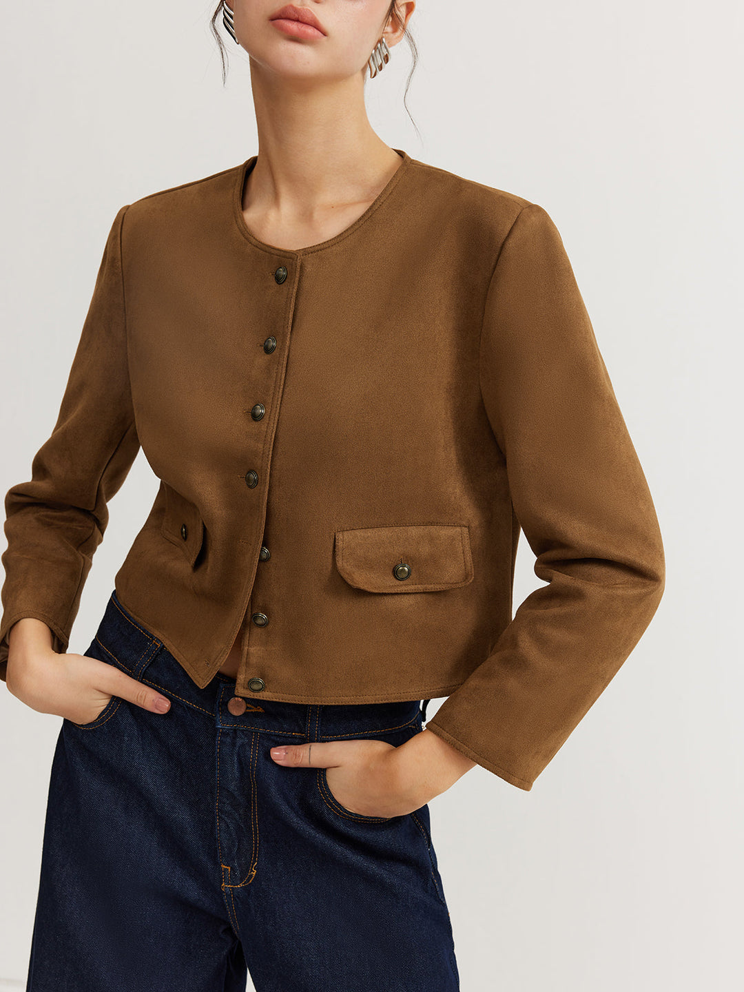 Cropped Button Jacket | Minimalistische Silhouette | Runder Ausschnitt
