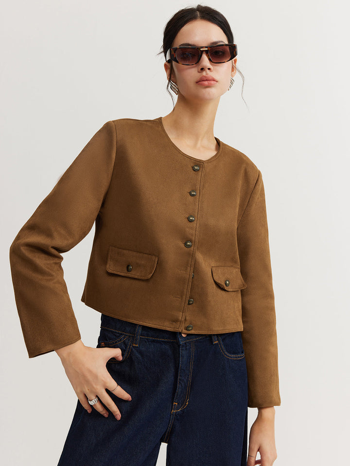 Cropped Button Jacket | Minimalistische Silhouette | Runder Ausschnitt