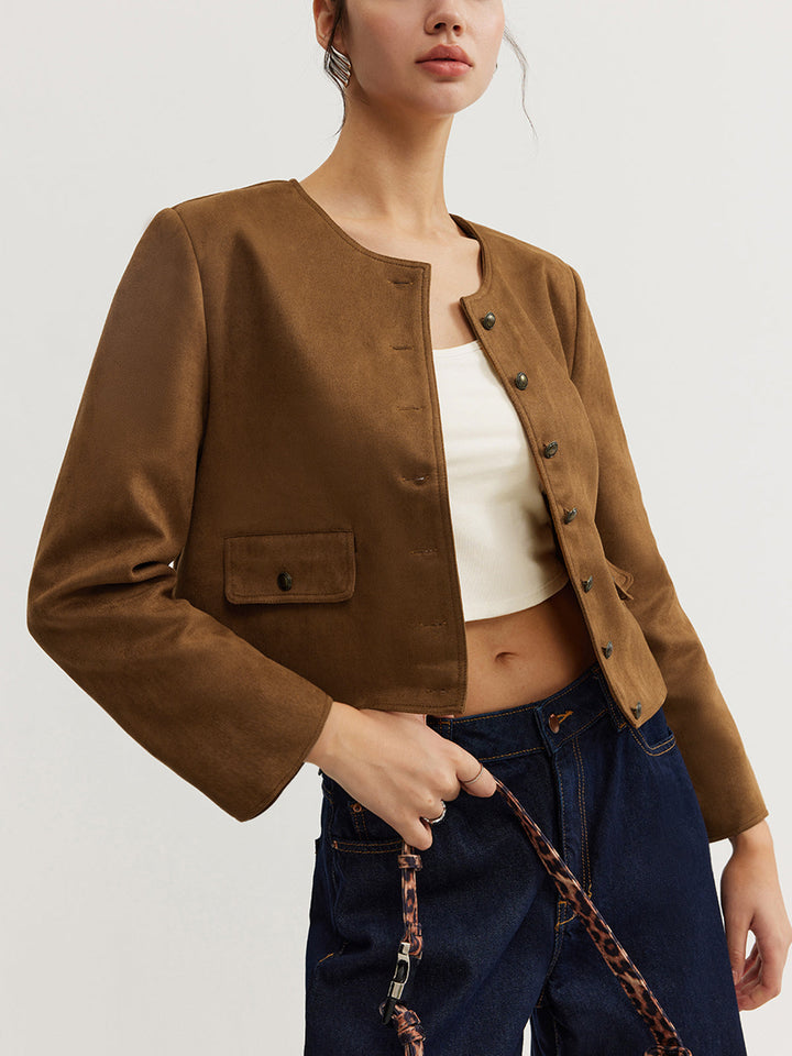 Cropped Button Jacket | Minimalistische Silhouette | Runder Ausschnitt