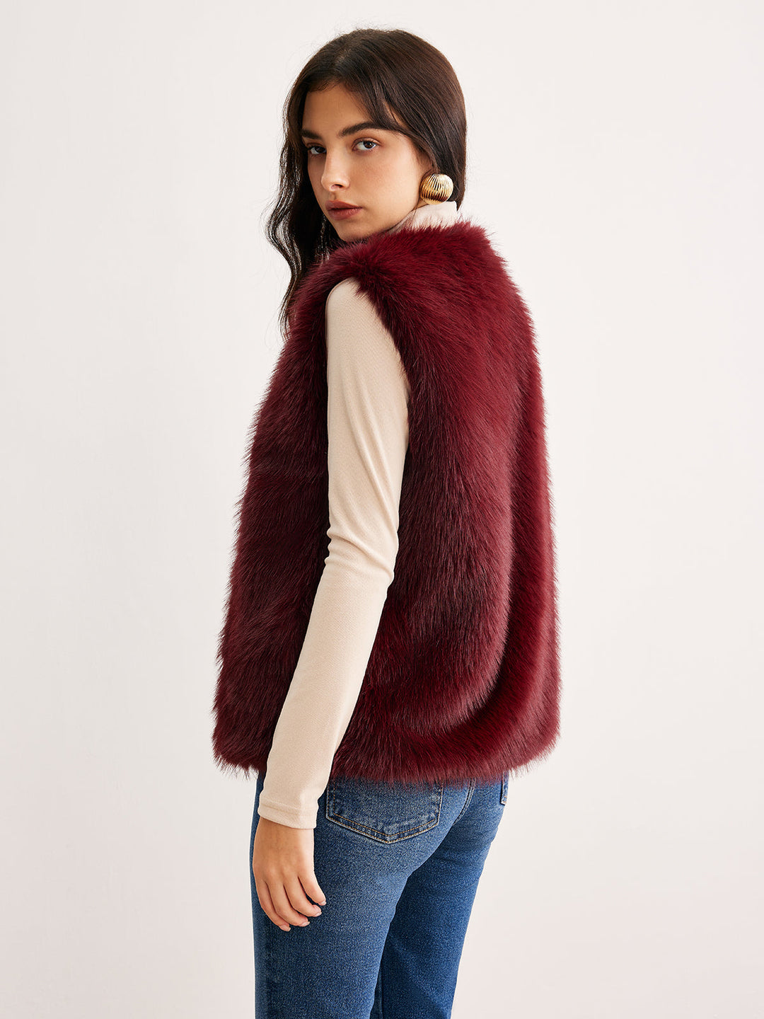 Faux Fur Weste | Burgunder | Weiches Finish