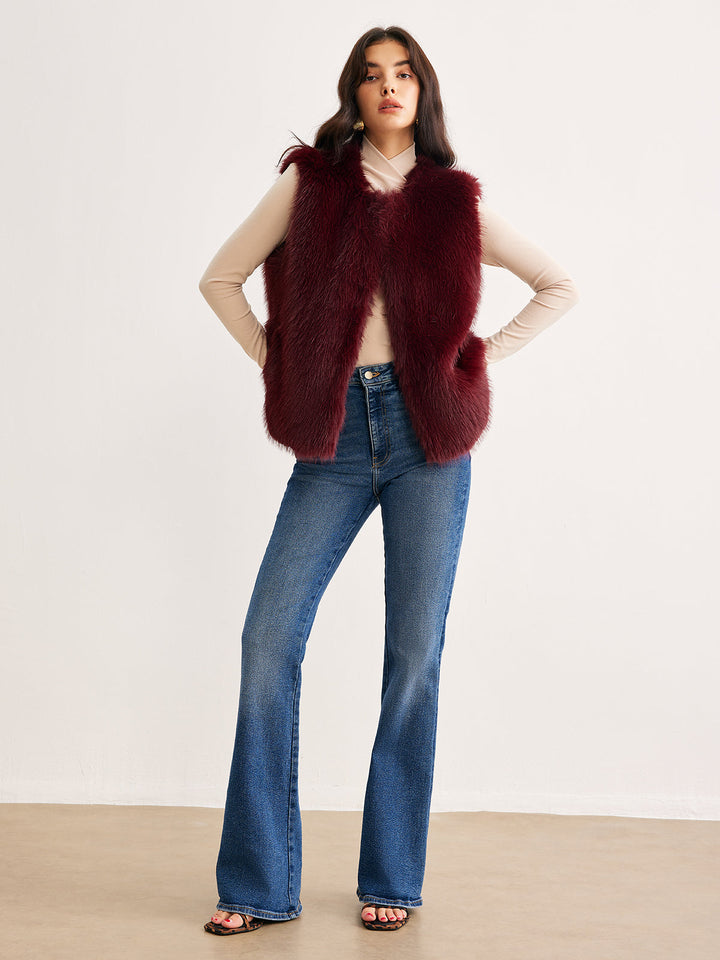 Faux Fur Weste | Burgunder | Weiches Finish