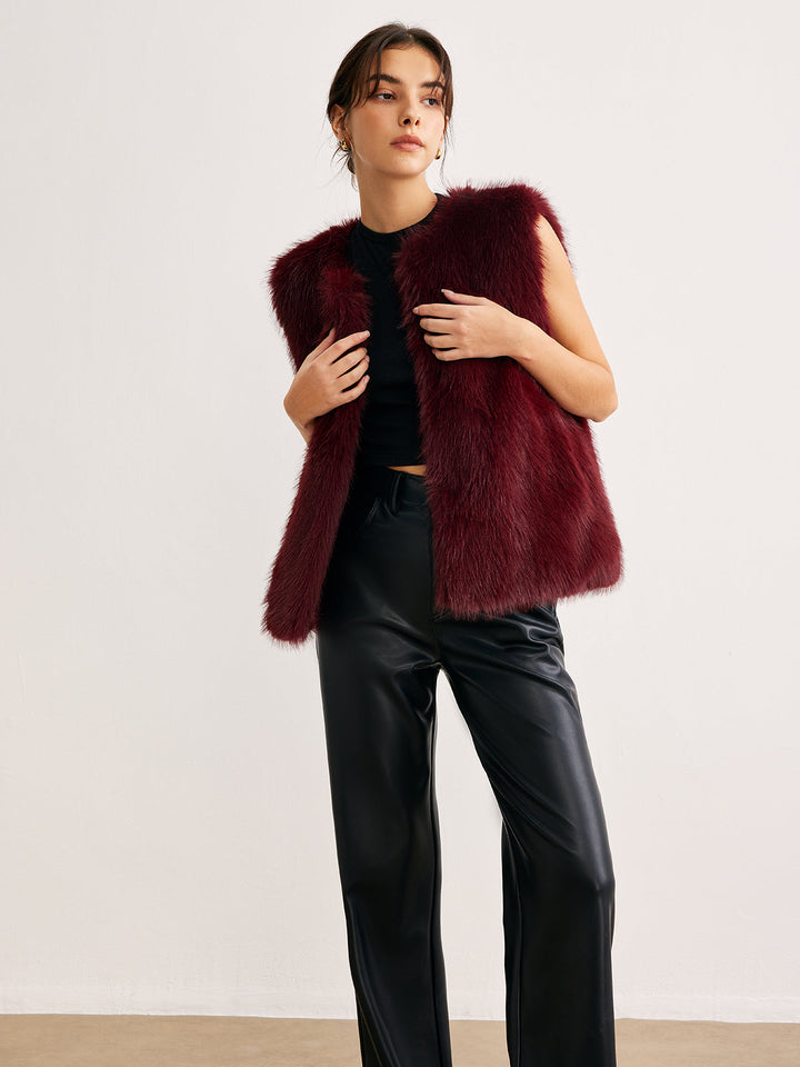 Faux Fur Weste | Burgunder | Weiches Finish