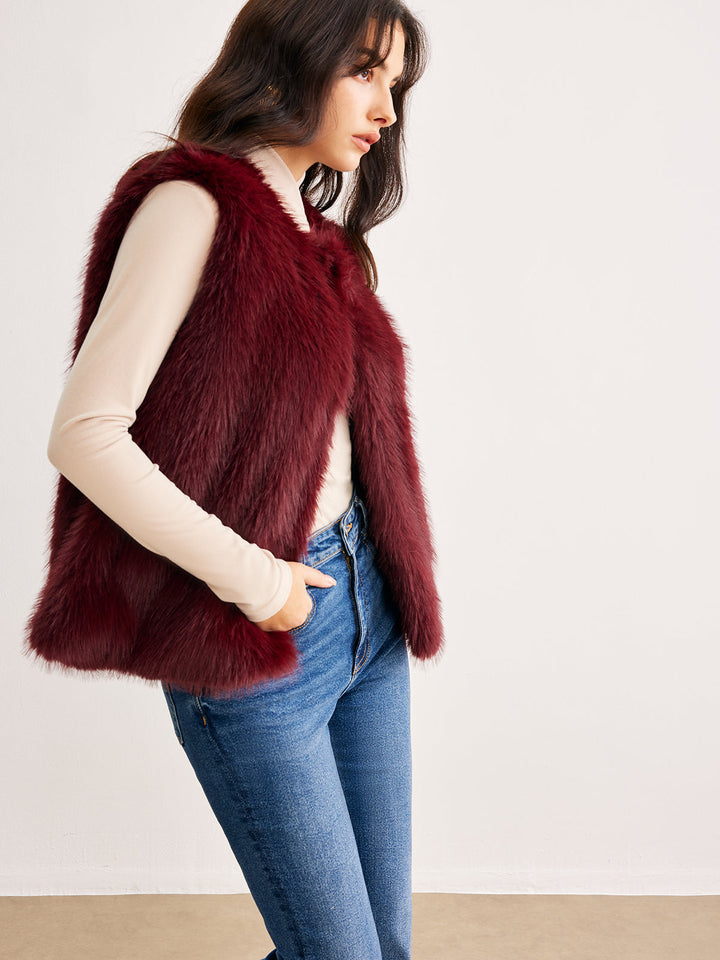 Faux Fur Weste | Burgunder | Weiches Finish