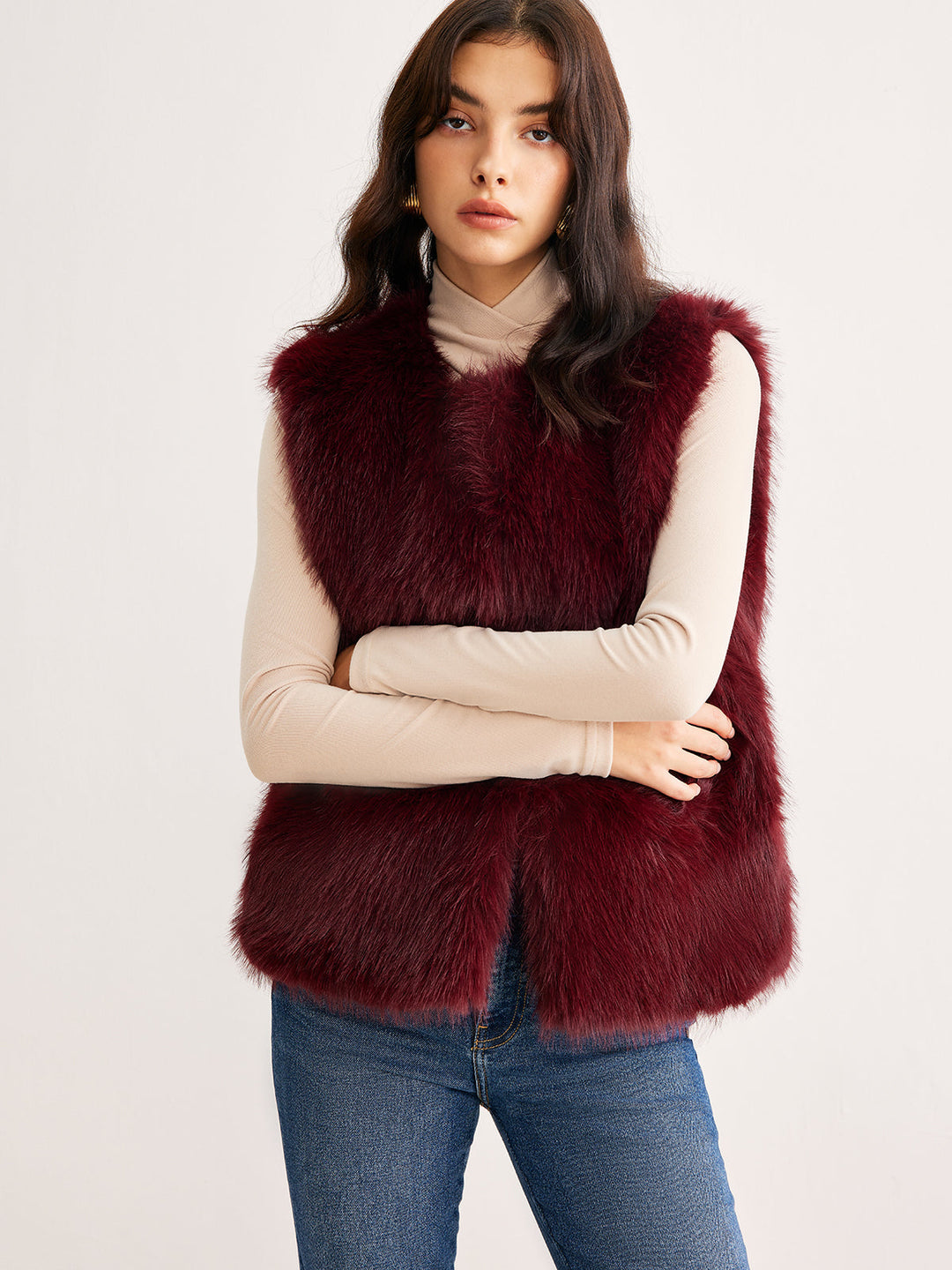 Faux Fur Weste | Burgunder | Weiches Finish
