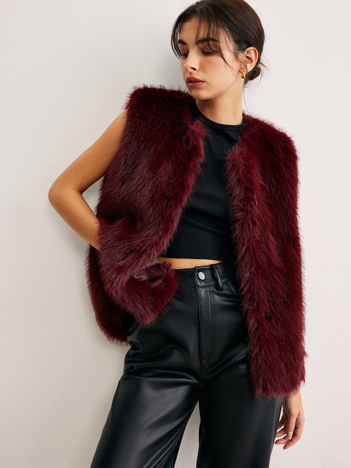 Faux Fur Weste | Burgunder | Weiches Finish