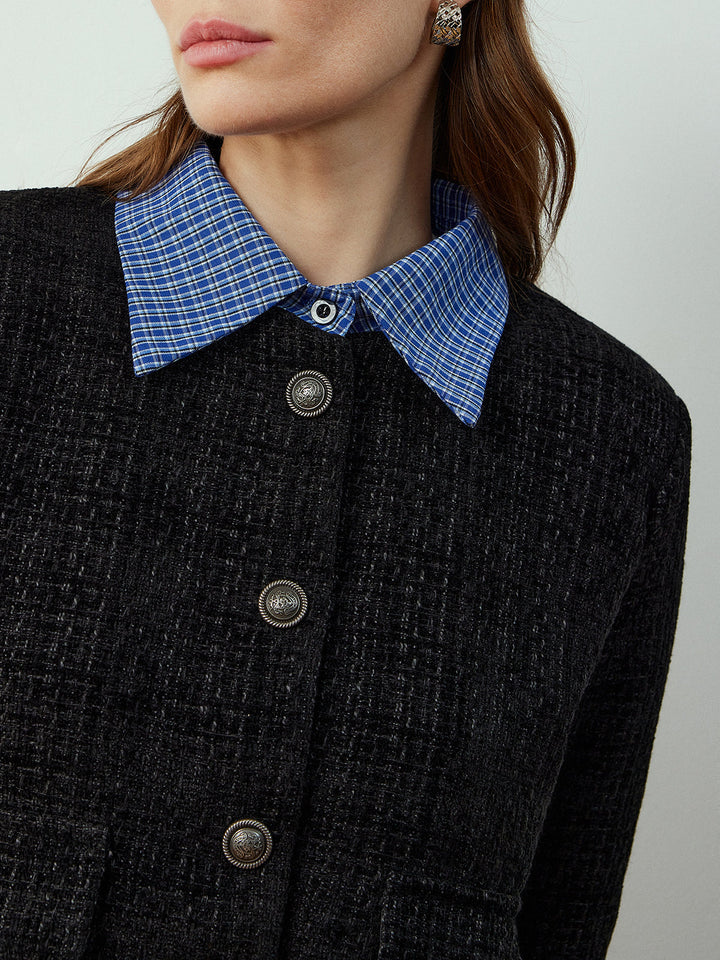 Kurze Tweed Jacke | Kontrastkragen | Klassische Silhouette