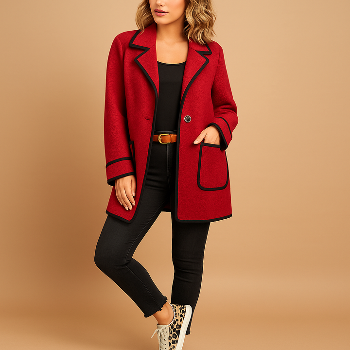 Longline Blazer Jacke | Kontrastpaspel | Ein-Knopf-Verschluss