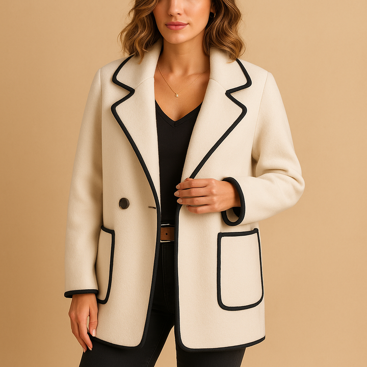 Longline Blazer Jacke | Kontrastpaspel | Ein-Knopf-Verschluss