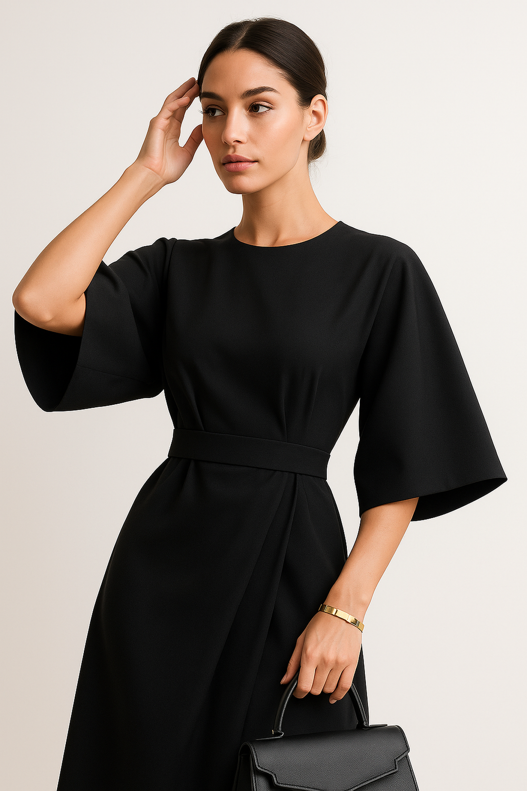 Batwing Ärmel Midi Kleid | Gürtelsilhouette A-Linie