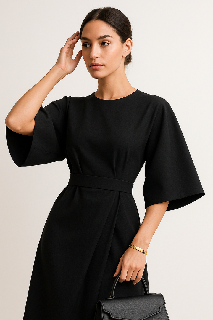 Batwing Ärmel Midi Kleid | Gürtelsilhouette A-Linie