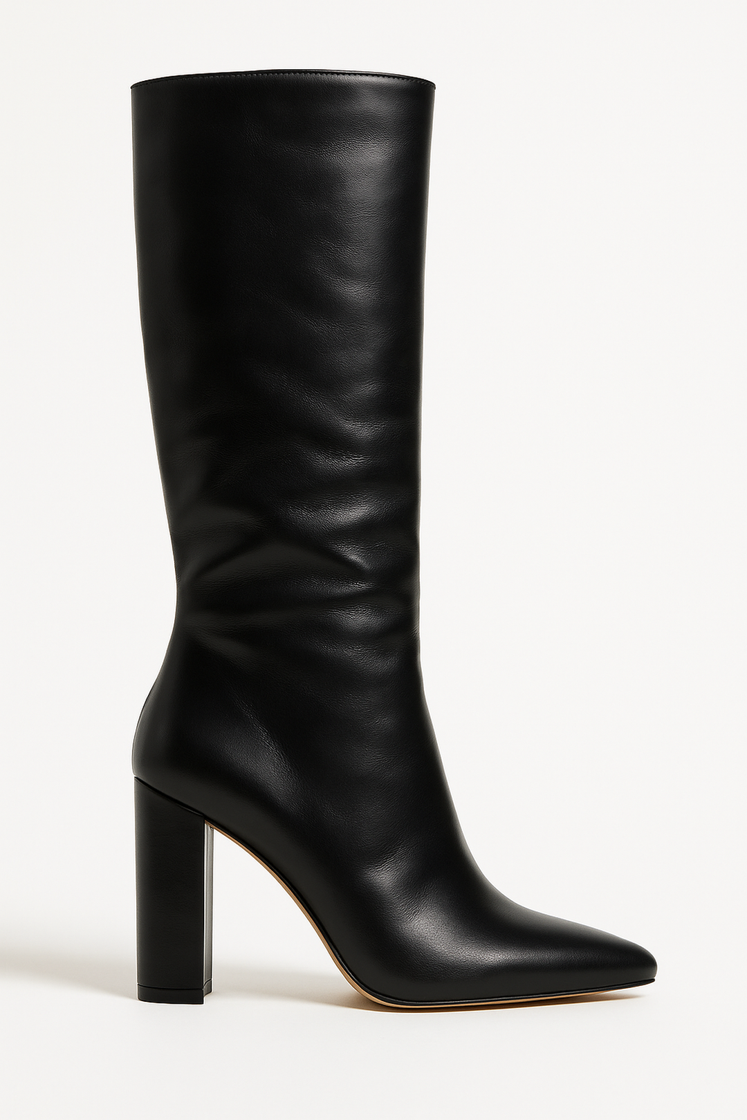 Kniehohe Stiefel aus Croc-Embossed Material | Spitz | Blockabsatz