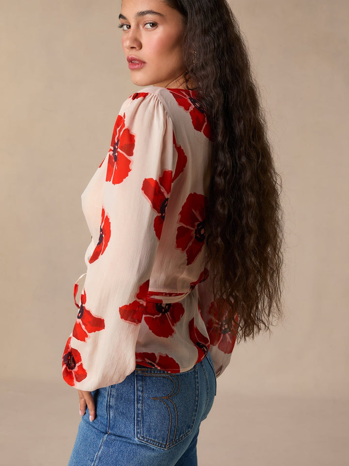 Lichtglanz Floral Wrap Blouse | Chiffon V-Neck