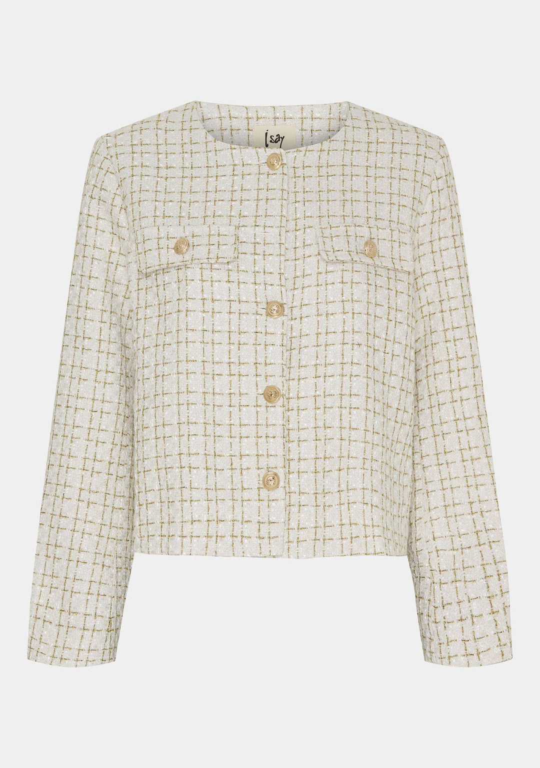 Tweed Jacke | Beige | Gold Knopf Detail | Refinierte Textur
