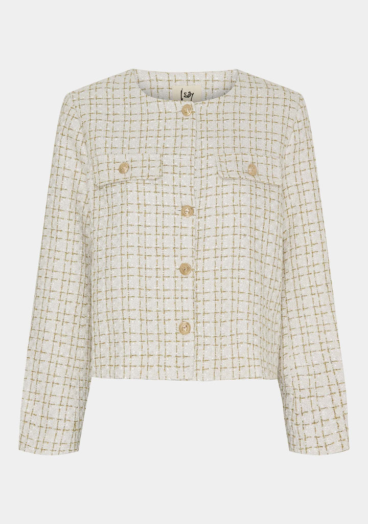 Tweed Jacke | Beige | Gold Knopf Detail | Refinierte Textur