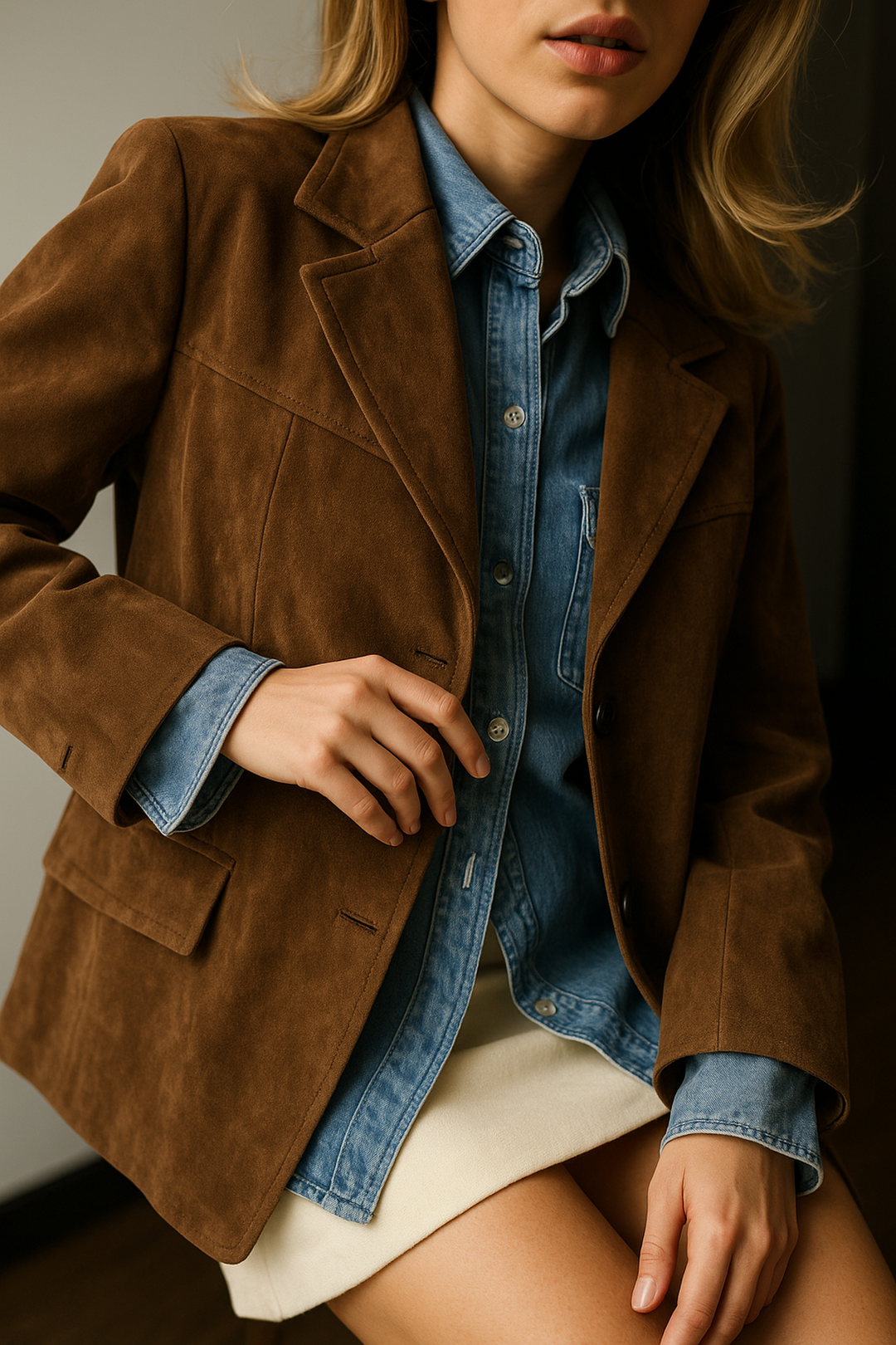 Faux Suede Jacke | Einreihiges Design | Reguläre Passform