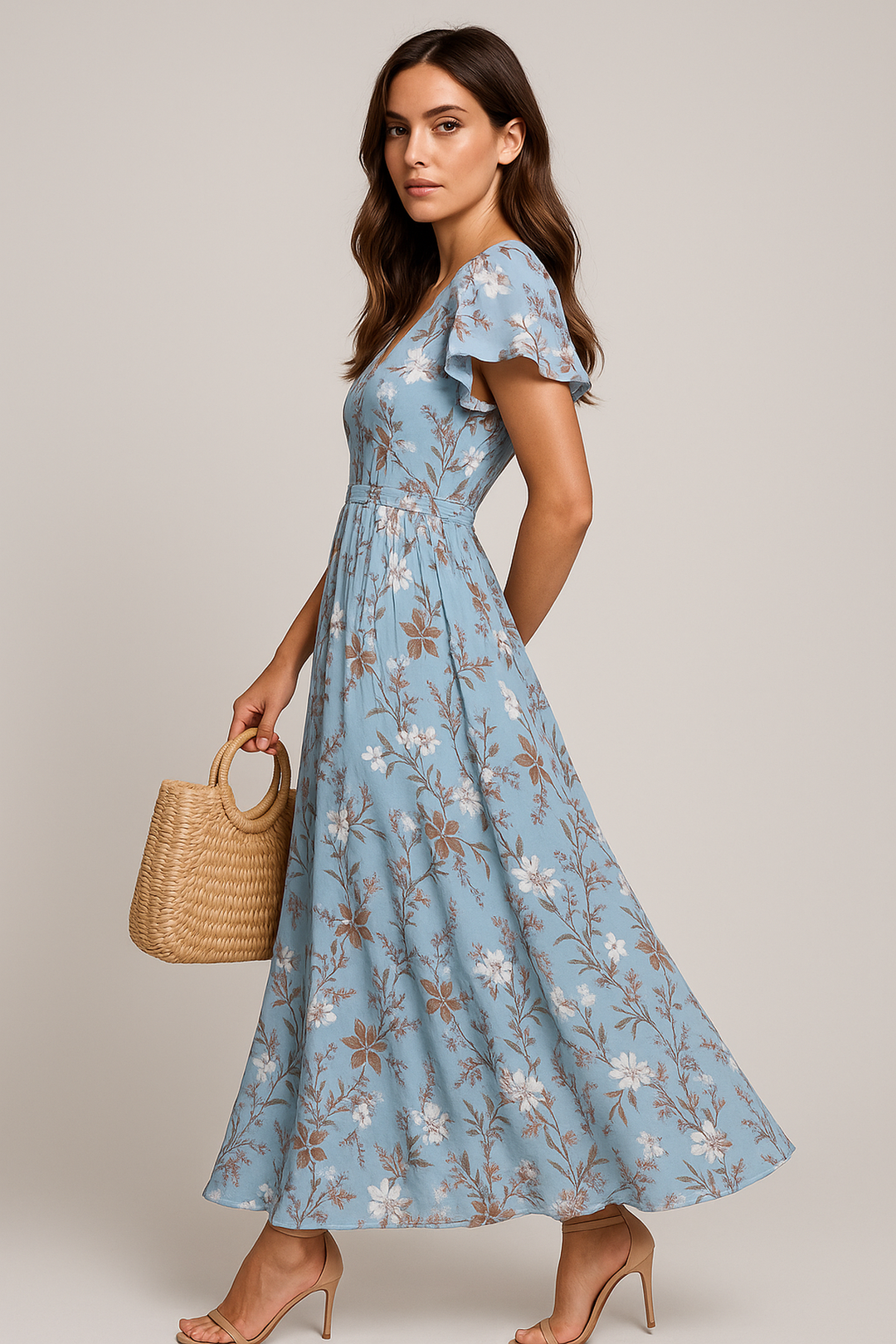 Floral V-Ausschnitt Maxikleid | Schmetterlingsärmel und A-Linie Silhouette