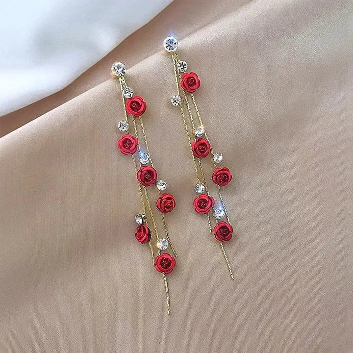 Glanzstück Rose Cascade Earrings | Crystal Chain Drop Design