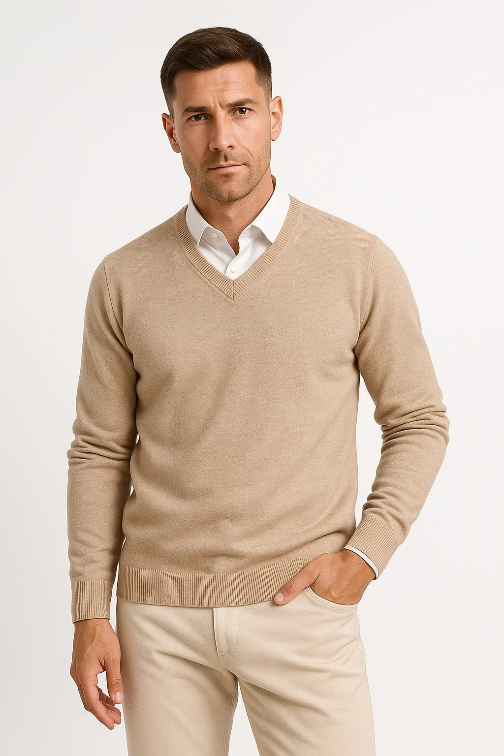 V-Ausschnitt Pullover | Klassisches Strickmuster | Grundlinie Essentials