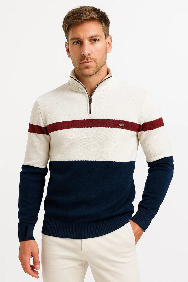 Halb-Reißverschluss Strickpullover | Farbblock Streifen Design