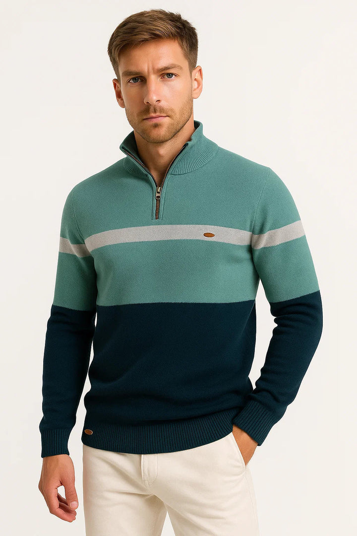 Halb-Reißverschluss Strickpullover | Farbblock Streifen Design