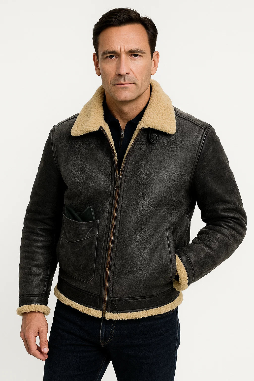 Werkmeister Shearling Lederjacke | Schafsleder Wollfutter