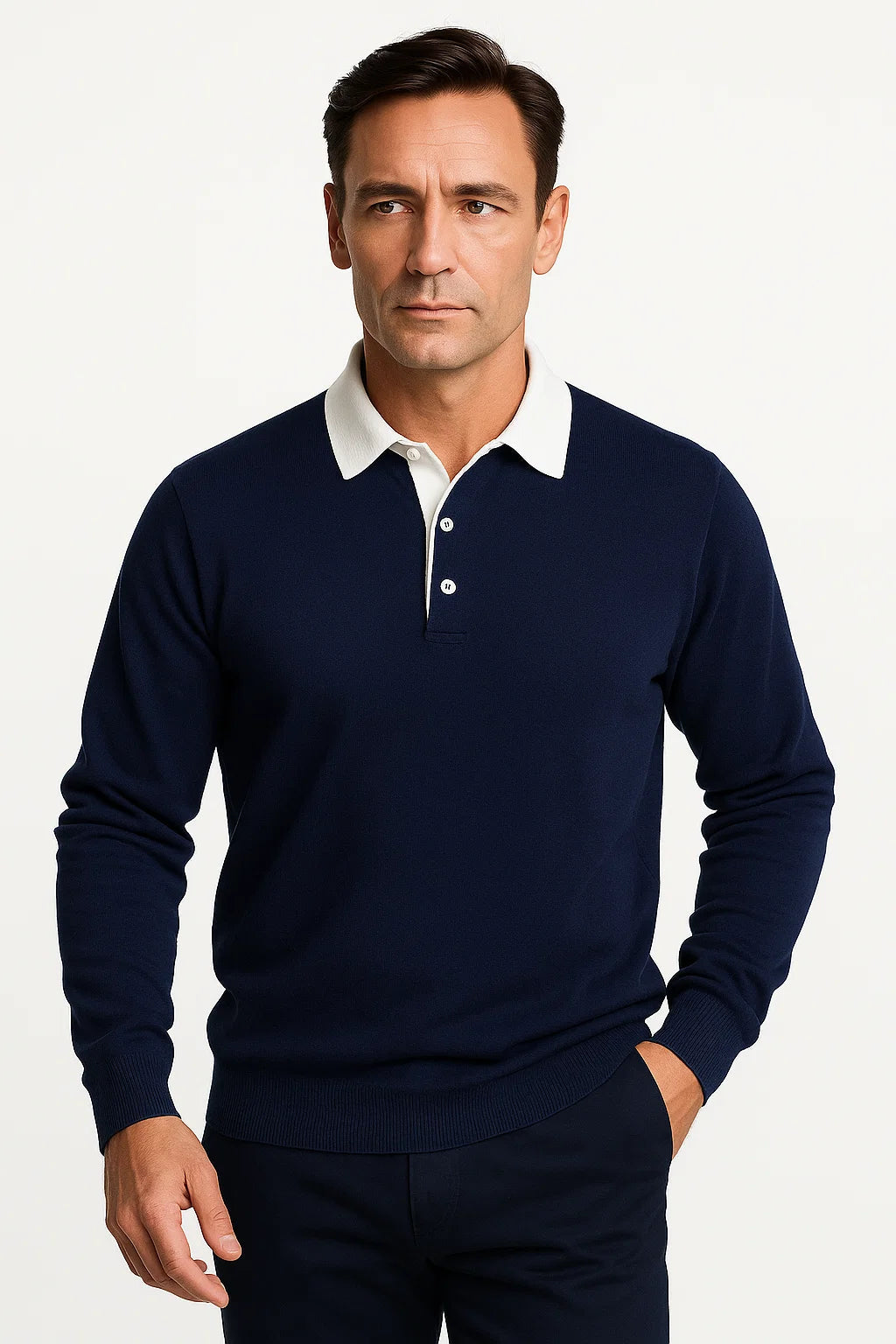 Strick Polo Shirt | Kontrastkragen & Vier-Knopf-Leiste