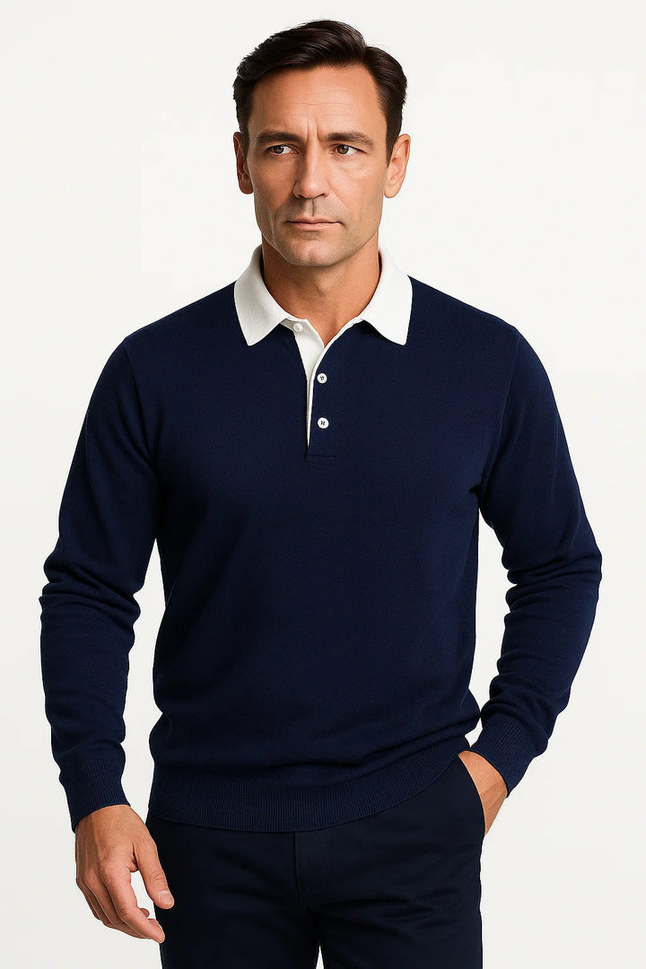 Strick Polo Shirt | Kontrastkragen & Vier-Knopf-Leiste