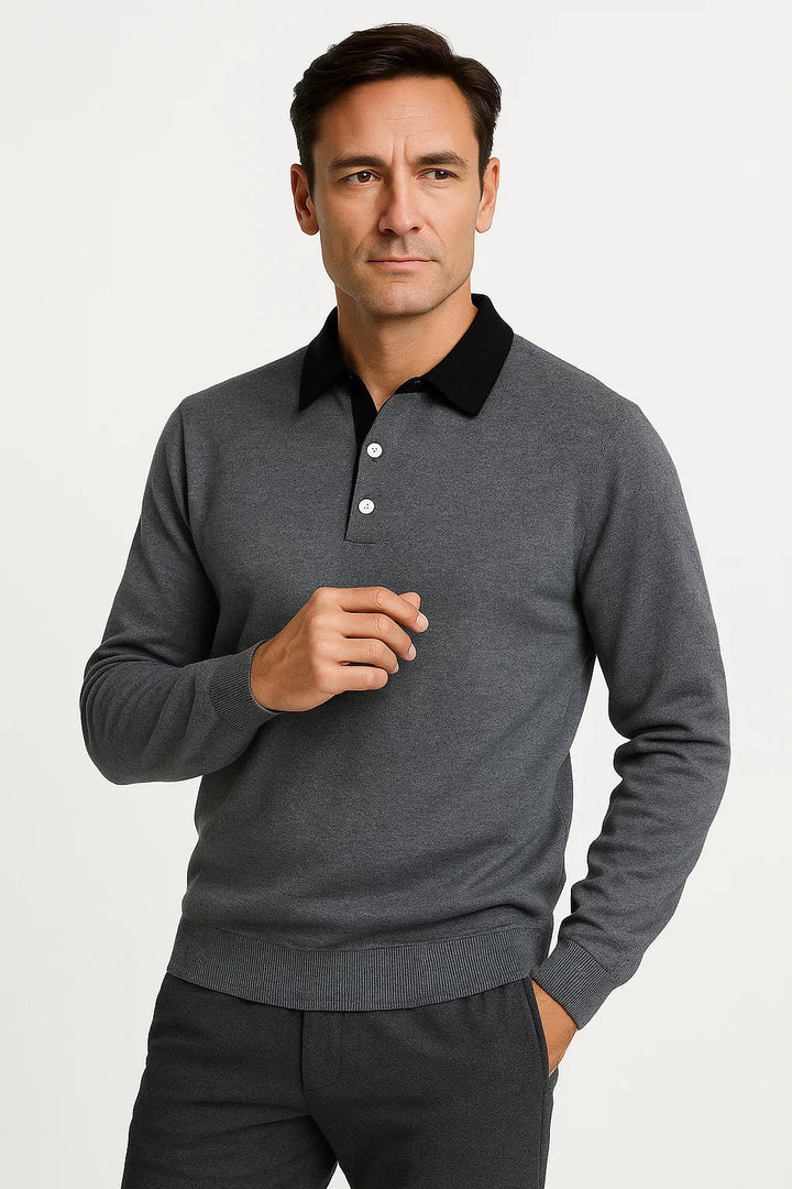 Strick Polo Shirt | Kontrastkragen & Vier-Knopf-Leiste