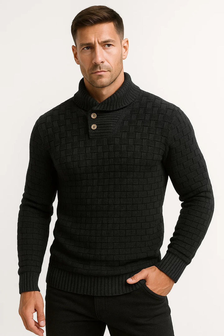 Texturiertes Strick Sweater | Shawl Kragen | Knopf Detail