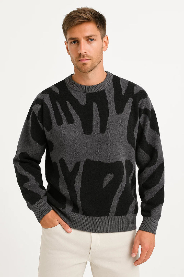 Jacquard Strickpullover | Abstract Muster Rundhals
