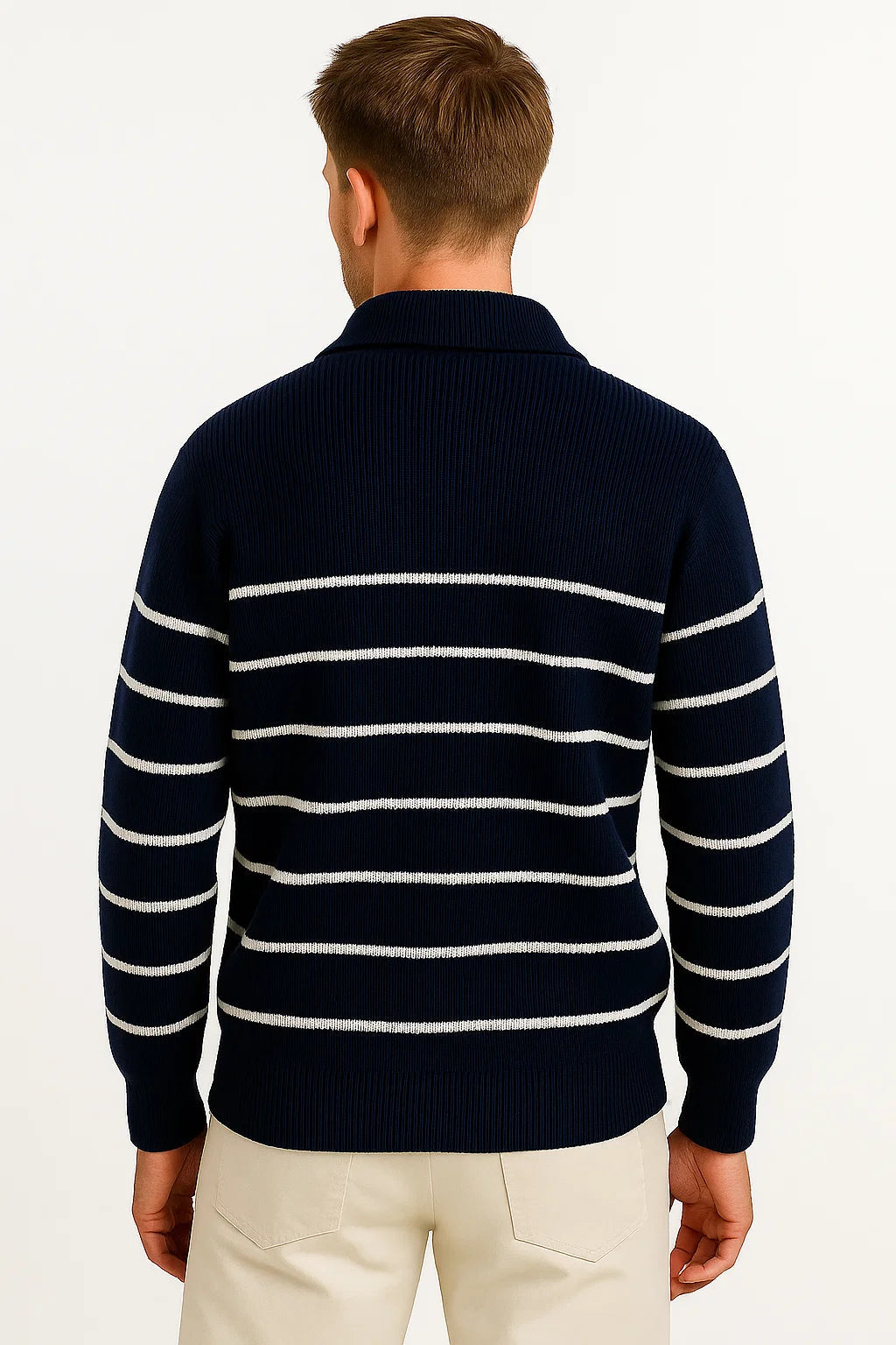 Gestreifter Quarter Zip Pullover | Rippstrick | Reguläre Passform
