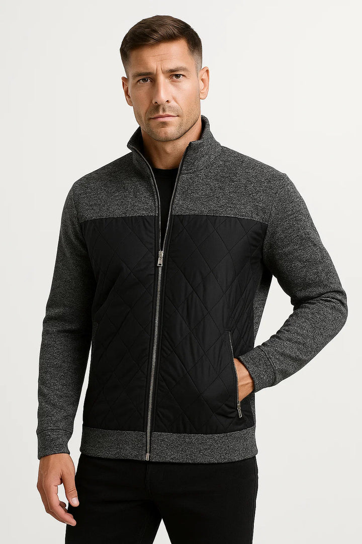 Gequiltete Strickjacke | Stehkragen Reißverschluss