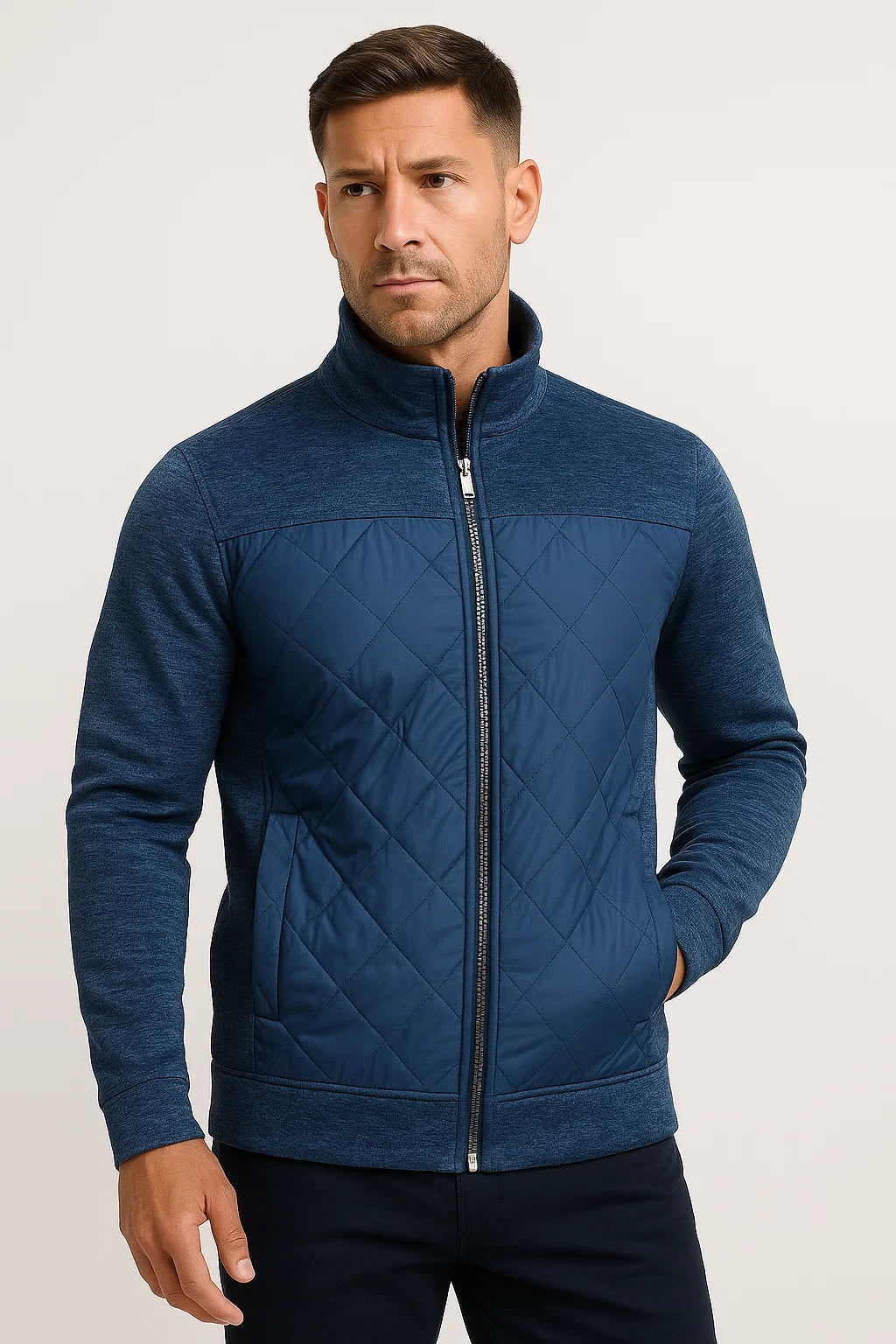 Gequiltete Strickjacke | Stehkragen Reißverschluss