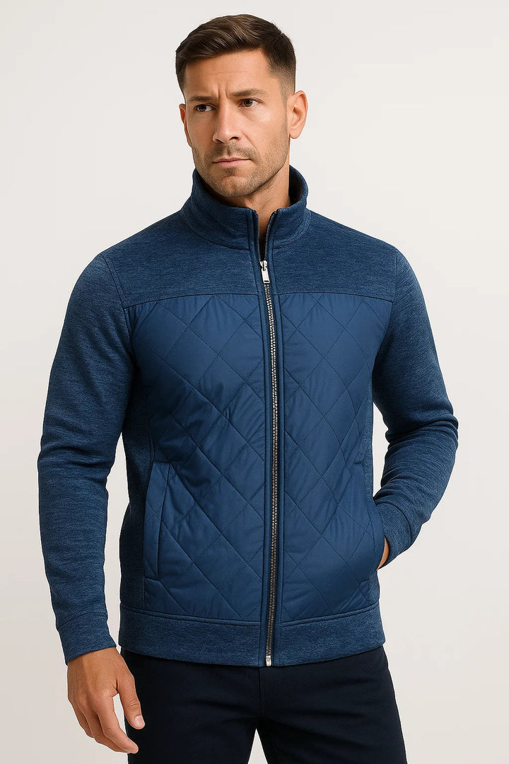 Gequiltete Strickjacke | Stehkragen Reißverschluss