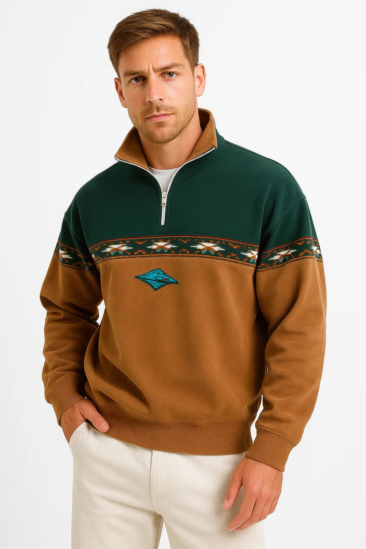 Half-Zip Fleece Pullover | Retro Zwei-Ton Design