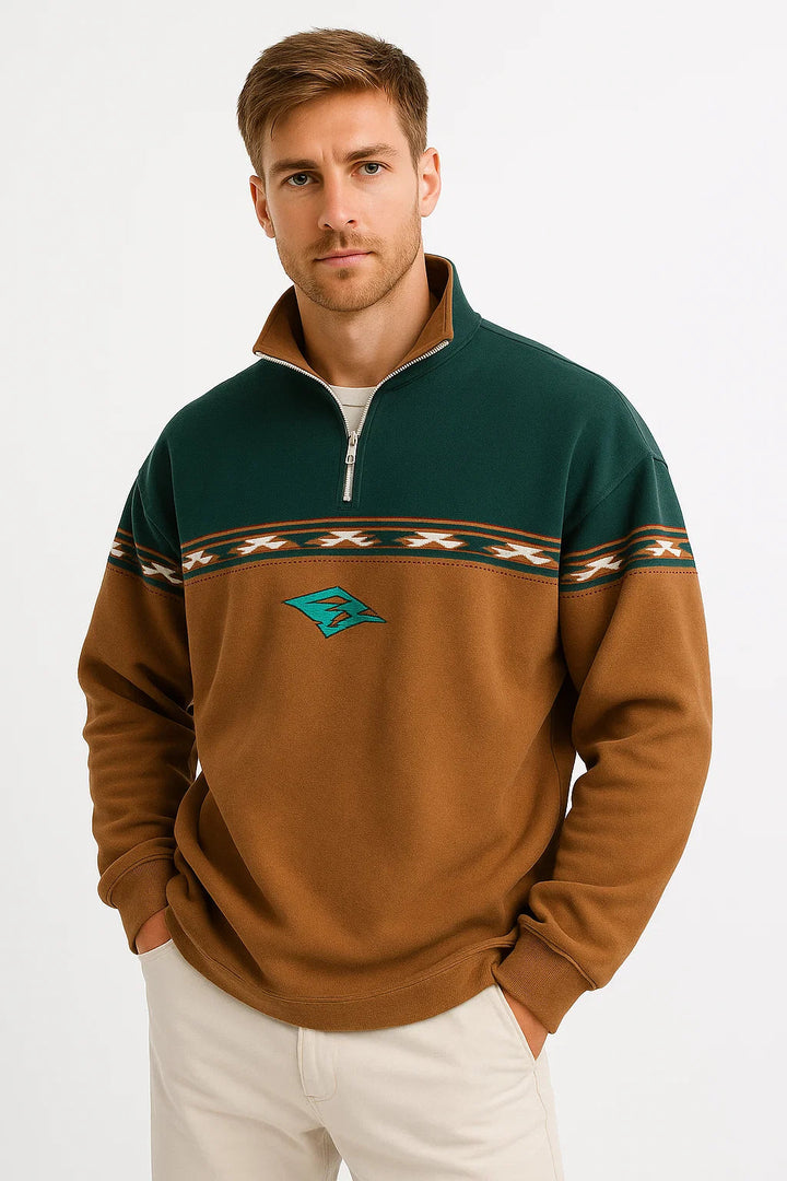 Half-Zip Fleece Pullover | Retro Zwei-Ton Design