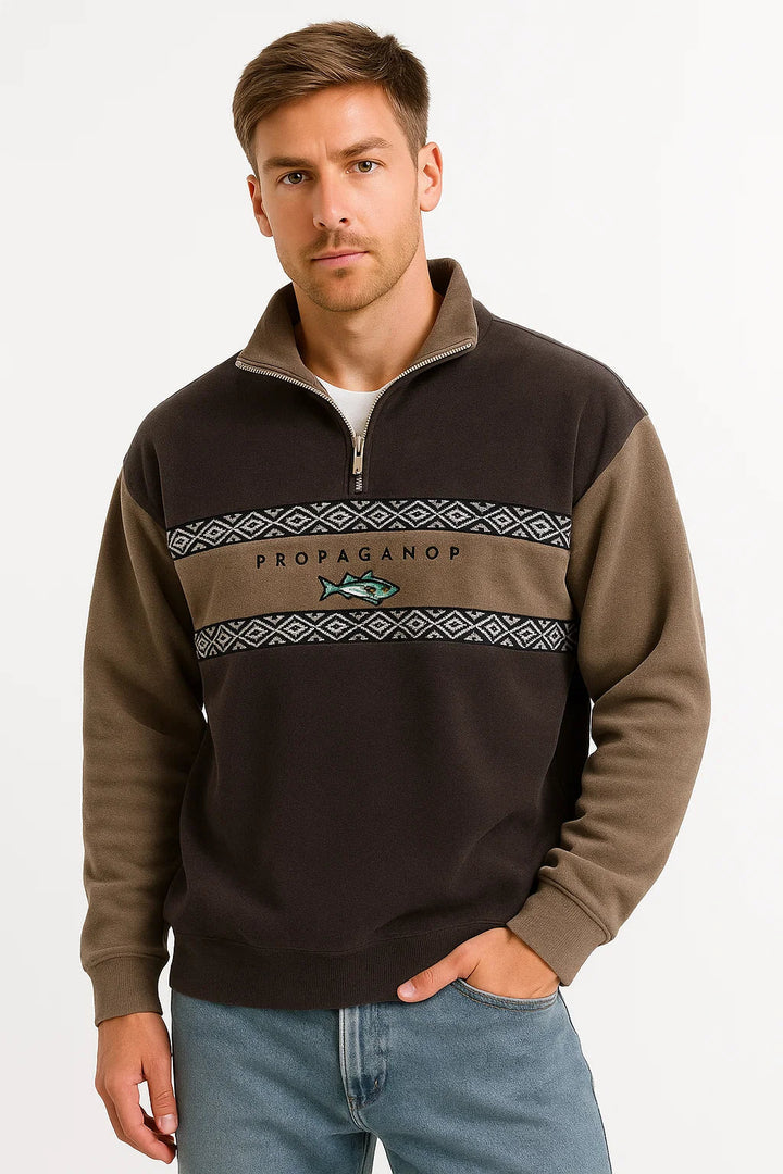 Half-Zip Fleece Pullover | Retro Zwei-Ton Design