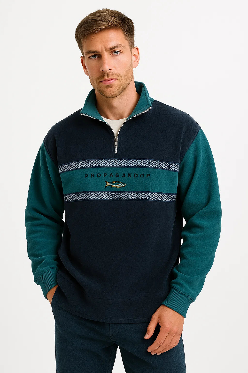 Half-Zip Fleece Pullover | Retro Zwei-Ton Design