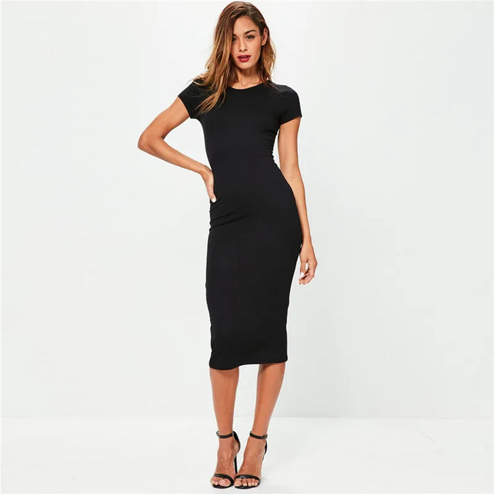 Cotton Midi Kleid | Slim Fit | Kurzarm