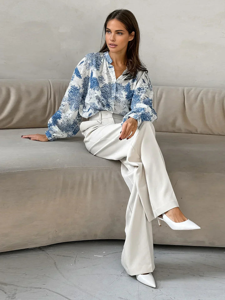 Bedrucktes Langarmhemd | Stehkragen | Lockere Passform