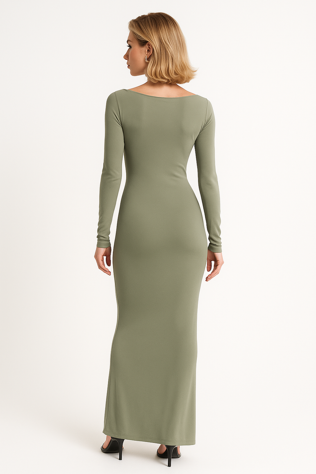 Maxikleid Langarm | Ruched Taille | Tailliert | Bodenlang