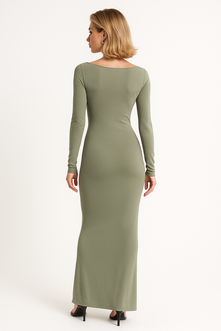 Maxikleid Langarm | Ruched Taille | Tailliert | Bodenlang