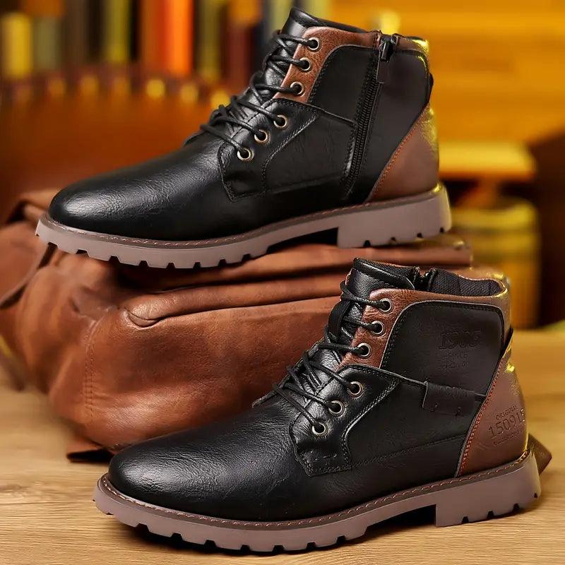 Herren Ankle Boots | Seitlicher Reißverschluss | PU Leder Robuste Sohle